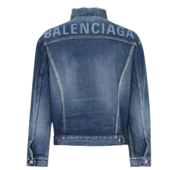 BALENCIAGA Back Logo Blue Denim Thrashed Jacket Mens size L Old Money Luxurycore - Picture 6 of 14